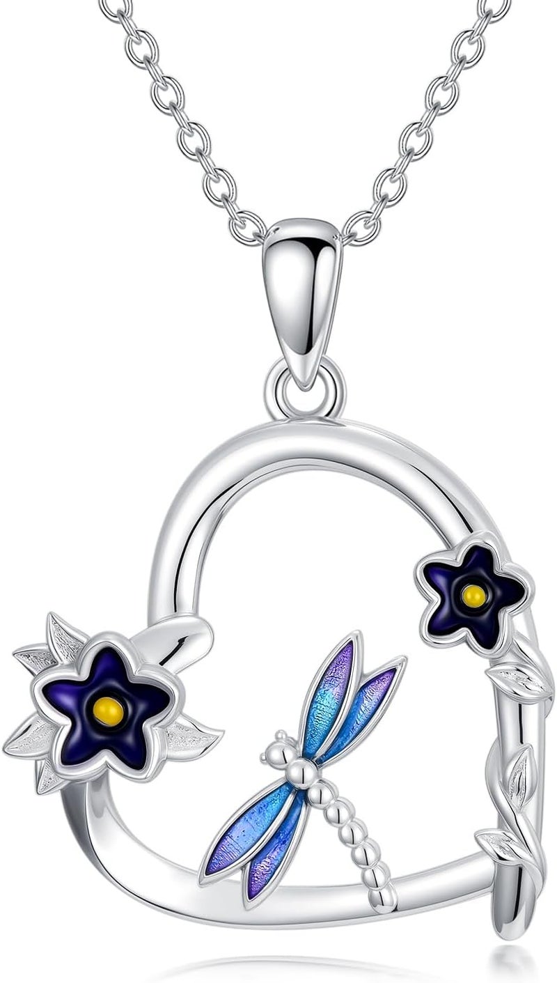 Cargari Store Dragonfly/Butterfly/Elephant/Hummingbird/Axolotl/Horse/Panda/Bee necklace for Women 925 Sterling Silver Heart Pendant Necklace Animal Jewelry Gifts for Women - Image 1
